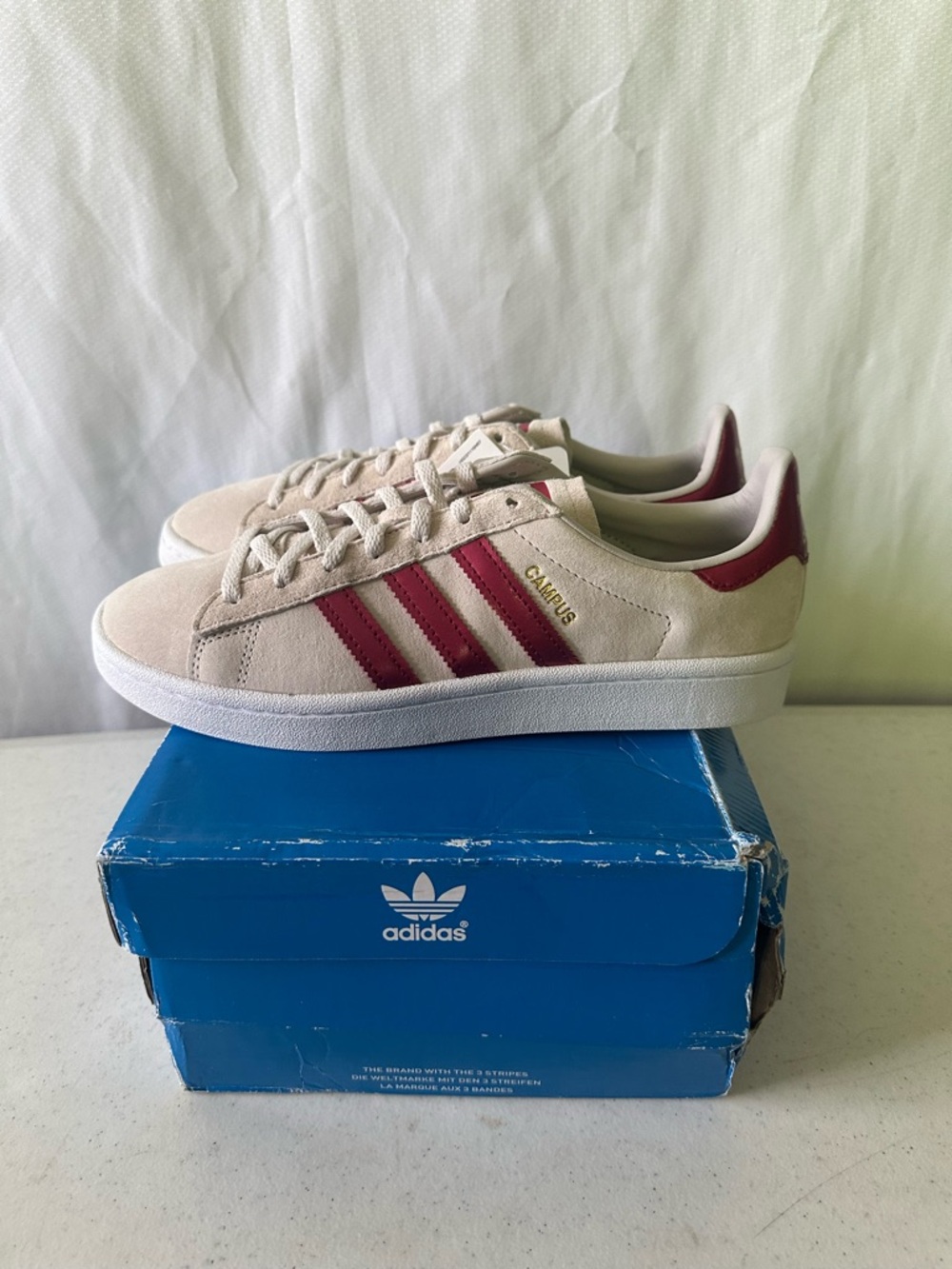 Adidas Campus W Cream Burgundy Suede Sneakers Women’s Size 8 New Box